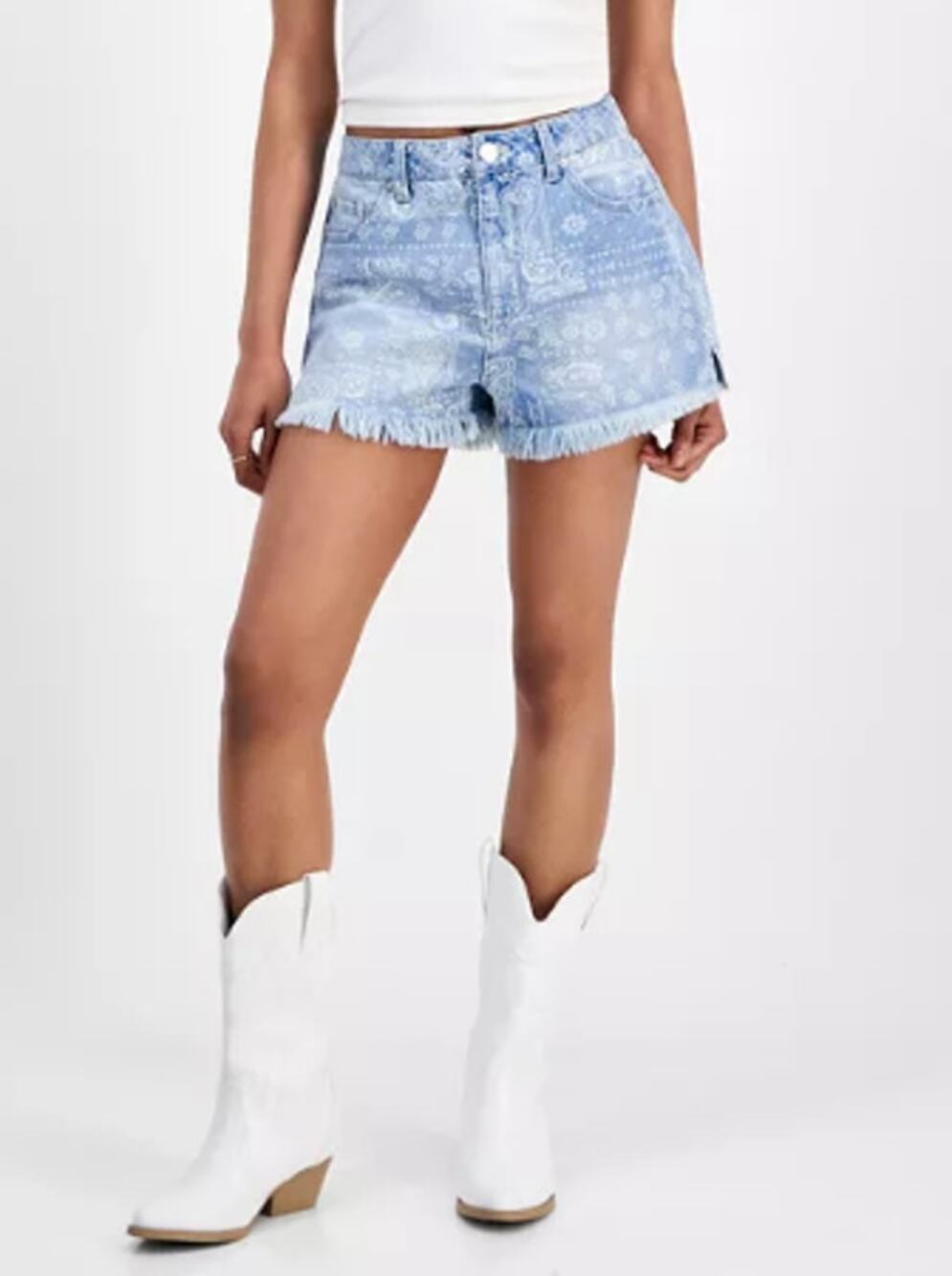 Indigo Rein Juniors' Paisley-Print Festival Denim Shorts 5